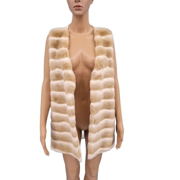 Calvin Klein Women's Cream Tan Faux Fur Longline Duster Vest Women's Large - Picture 5 of 13